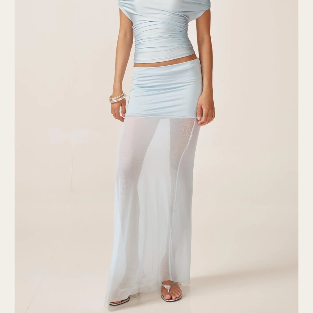 Elegant Sheer Blue Maxi Skirt